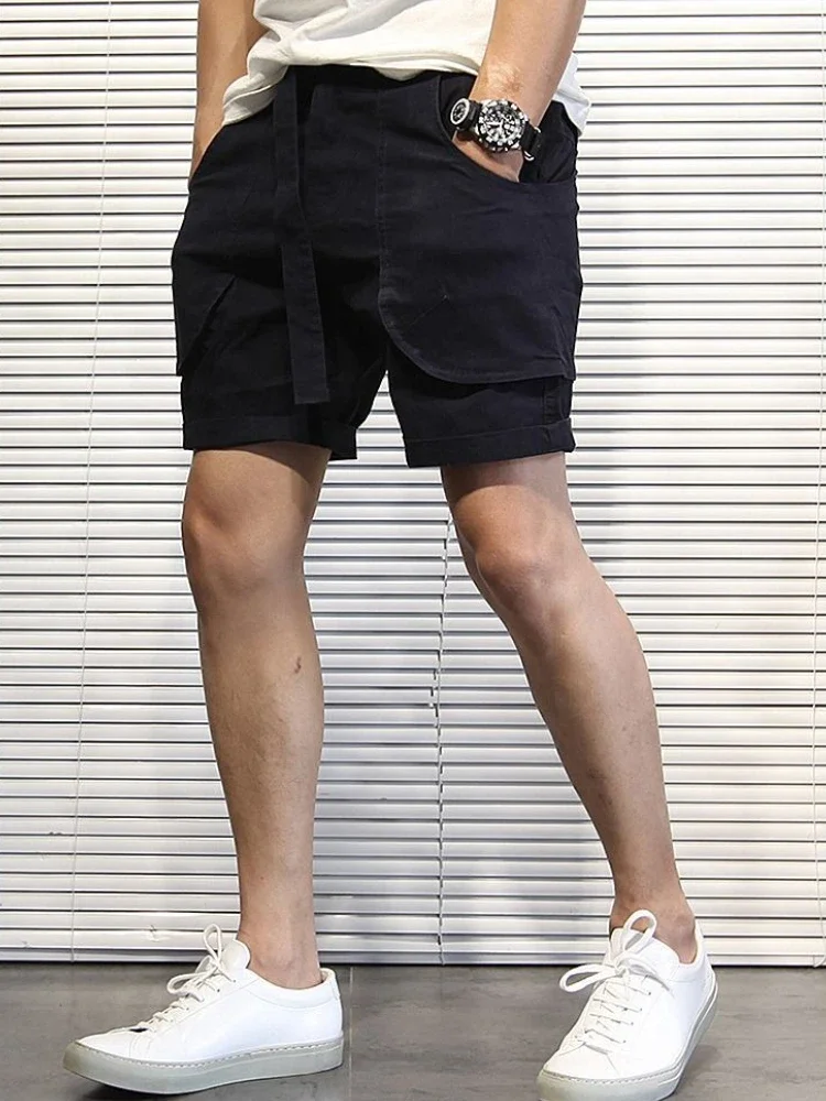 ポケット付きソリッドメンズカーゴショーツ、メンズ用ショートパンツ、美しいナイロン、人気のヴィンテージY2Kコットン、快適なワイドヘビーホワイト