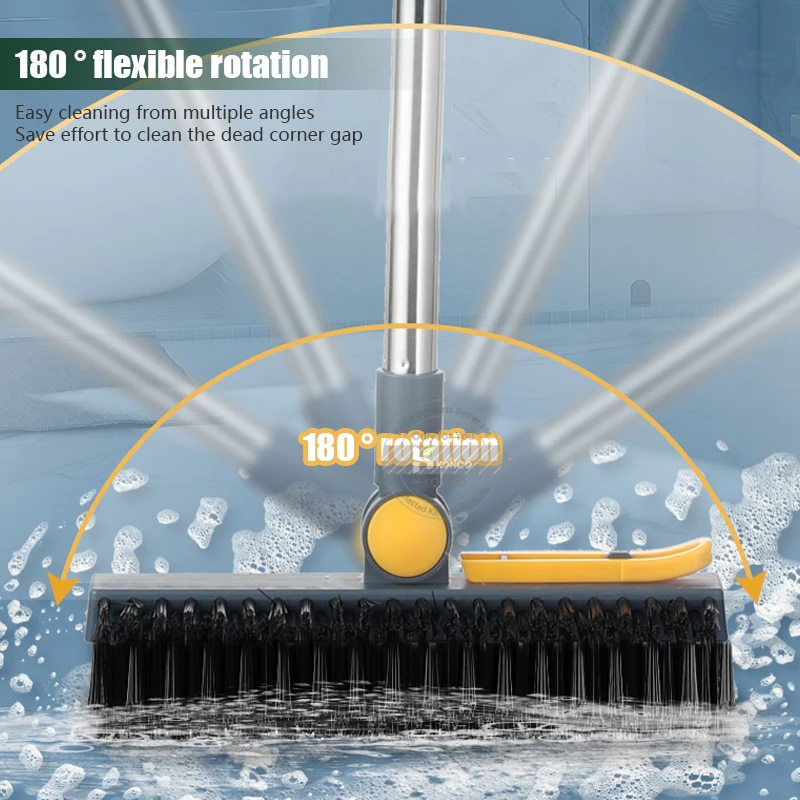 3-in-1 Floor Scrub Brush Gap Groove Cleaning Scraping Brush Long Handle Stiff Broom Mop 180°Rotating Cleaning Brush for Bathroom