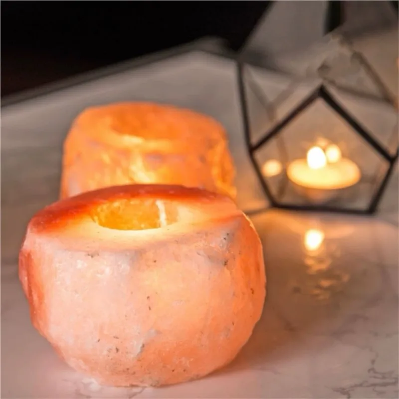 Natural Himalaya Rock Salt Crystal Candlestick Mineral Candle Holder Home Tabletop Decorative Meditation Yoga Home Supplies 