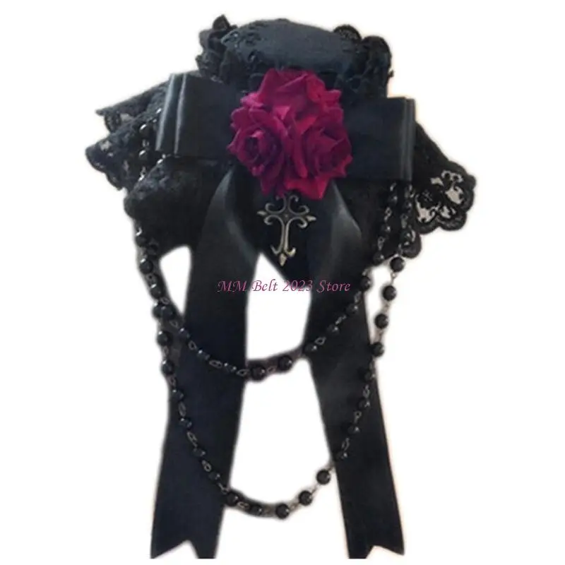 49ME بنات لوليتا غطاء الرأس الشريط الأقواس غطاء محرك السيارة أغطية الرأس تأثيري زهرة أغطية الرأس