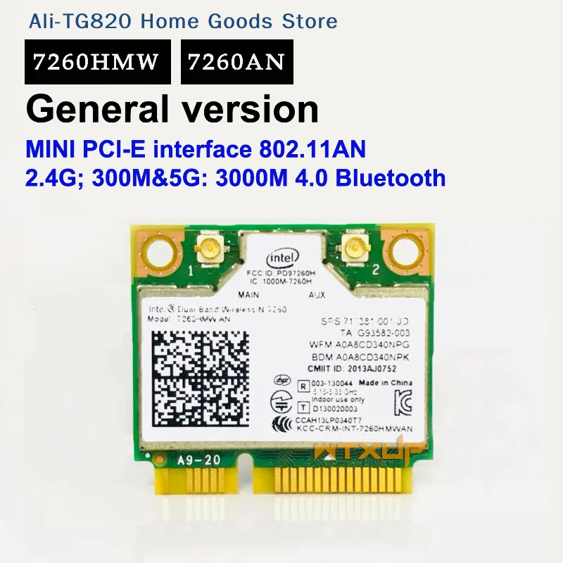 

[TG820]1Pcs Mini PCI-E Dual-Band 2.4G/5Ghz Wireless Network Card AC 7260 7260HMW Bluetooth 4.0 802.11a/b/g/n