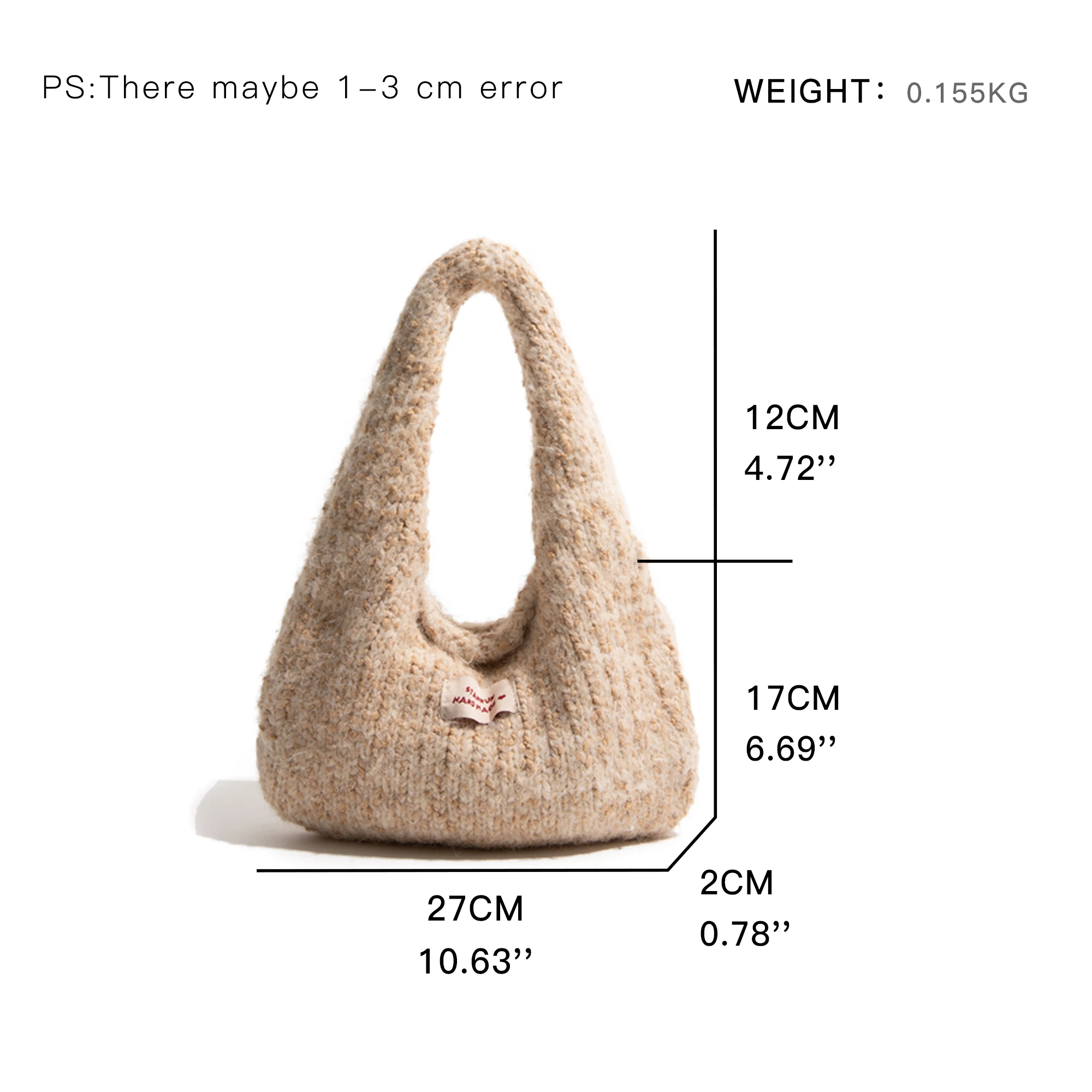 MABULA Women's Small Wool Knitted Shoulder Bag Autumn Winter Tote Handbag Cotton Daily Wrist Bags Solid Commuting Pouch Hobos