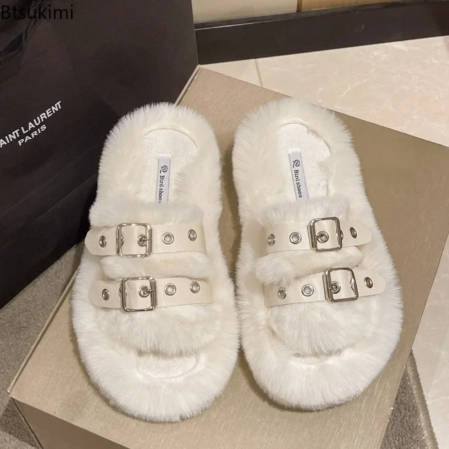 New 2024 Women's Thick Bottom Warm Fur Slippers Shoes Fashion Indoor Home Warm Cute Cotton Slippers Comfortable Open Toe Shoes