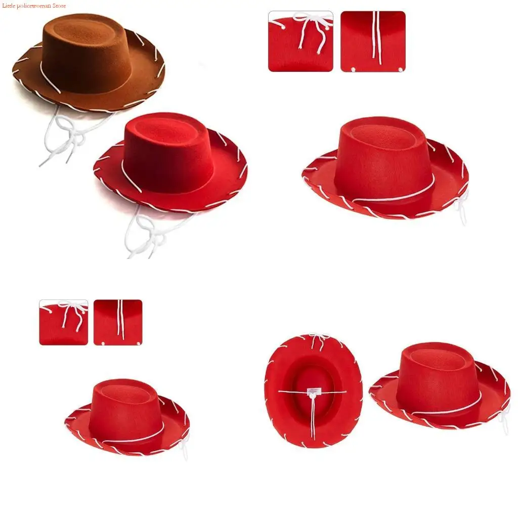 

F92D Cool Children Brown Red Felt Cowboy/ Cowgirl Hat Halloween Costume Theme Party