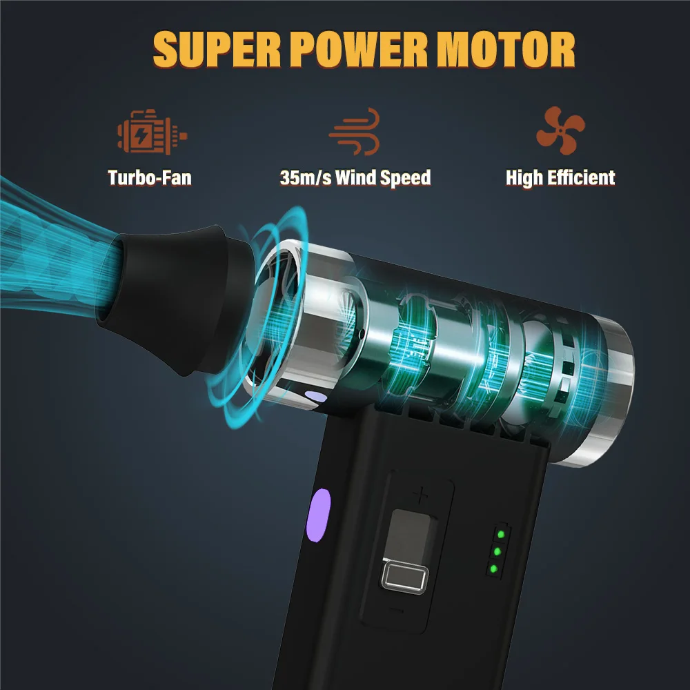 Electronic Air Duster, 0-100 Adjustable 110000RPM Rechargeable Cordless Dust Blower for Computer, Keyboard, House Cleaning