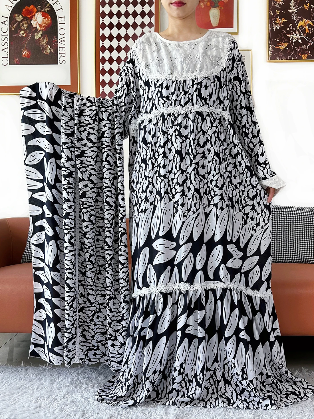 

2026 New Cotton Abaya Long Sleeve Dress African Dress for Women Traditional Clothing Islam Turkey Muslim Loose Robe Ramadan
