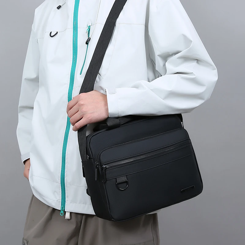 حقيبة رجالية ذات سعة كبيرة، حقيبة كتف مفردة، مقاومة للماء ومقاومة للاهتراء، جيوب متعددة للأعمال التجارية