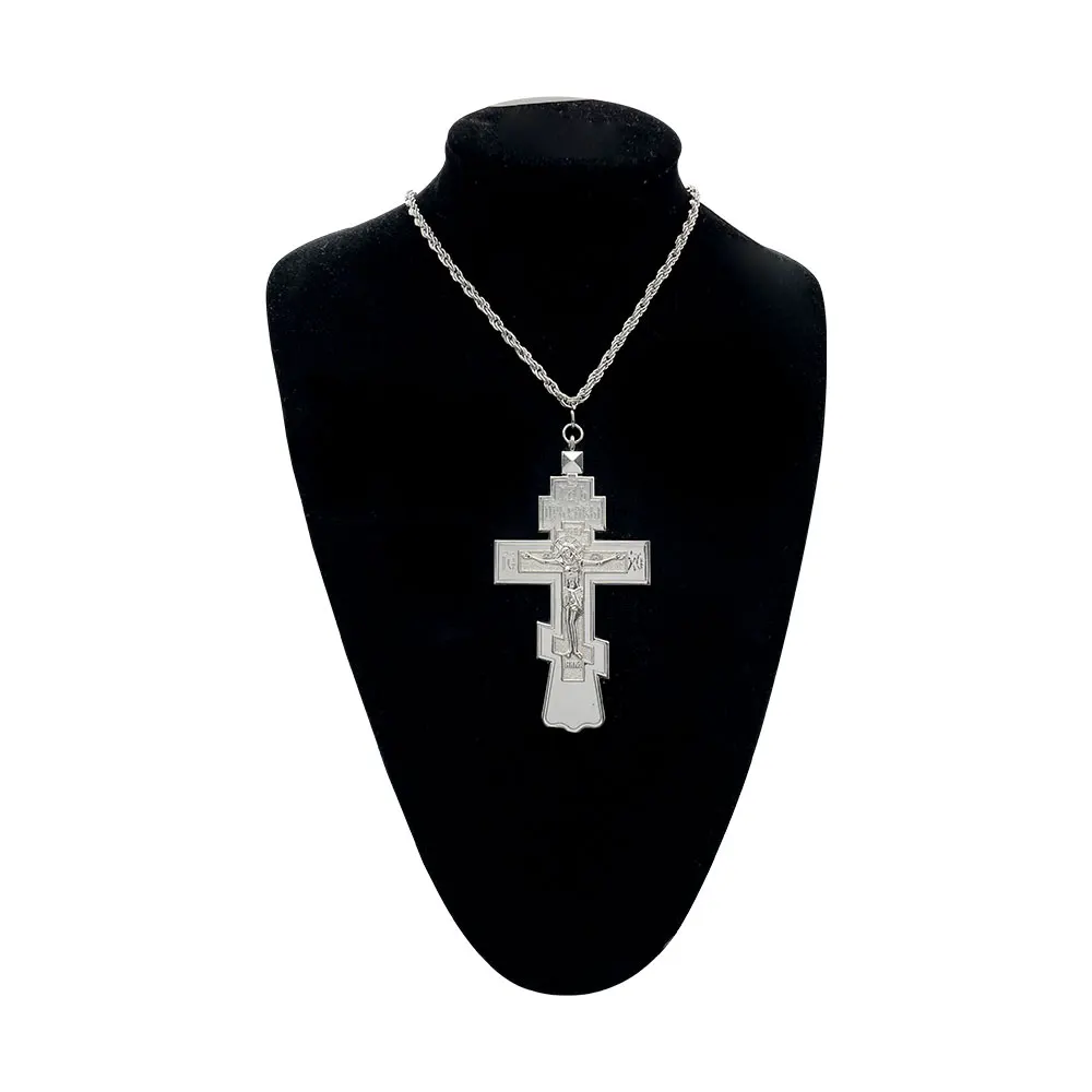 HTISOK Orthodoxes Kreuz Halskette Jesus-Statue Kruzifix Anhänger Brustkreuz mit Kette Religiöse Dekoration & Geschenk Orthodoxes Kreuz – Detail 11