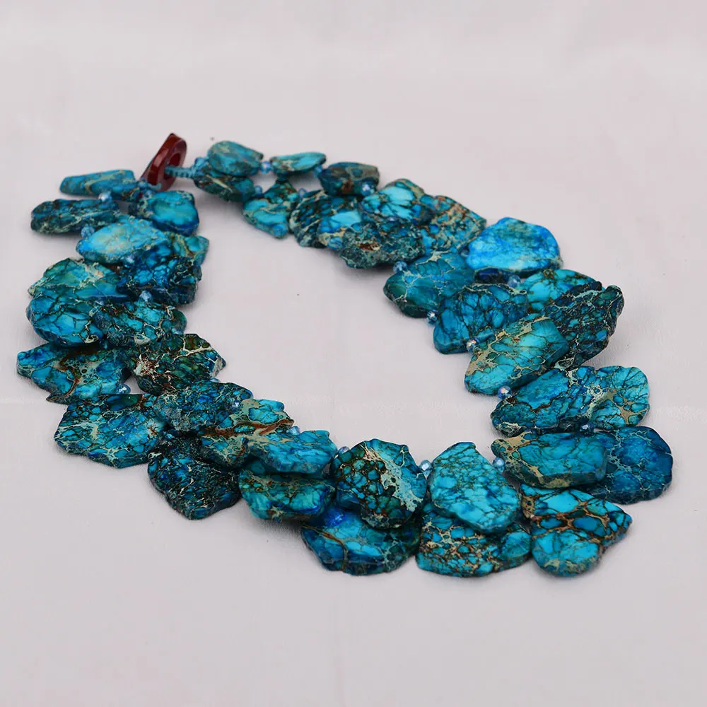 G-G 22\'\' 2 Rows Mix Color Blue Sea Sediment Imperial Jasper Crystal Necklace Handmade For Women