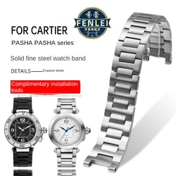 For Cartier PASHA Watch strap men 20*12MM 22*14MM Notch Stainless steel Silver metal Watchband Folding Clasp bracelet Free screw