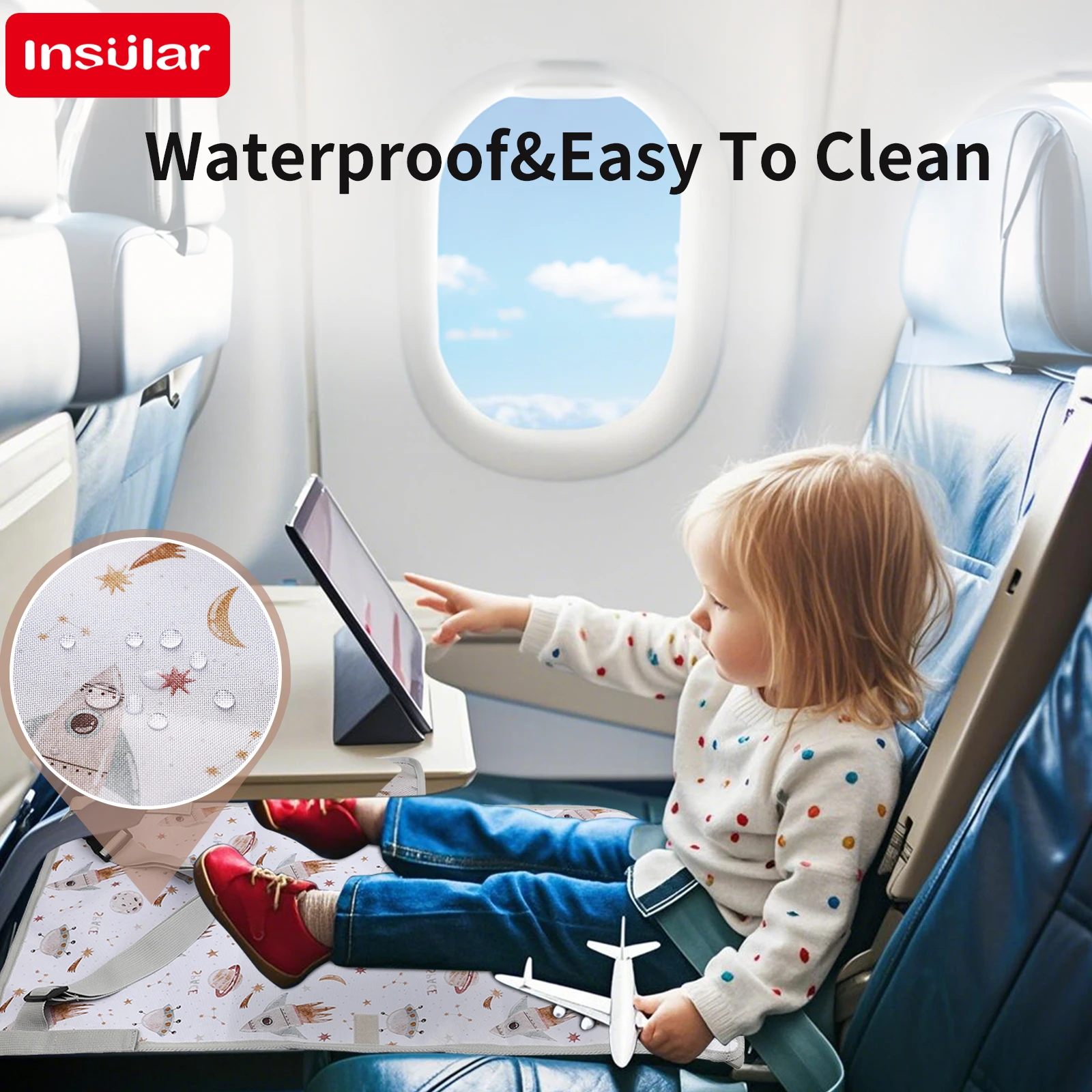 

INSULAR Airplane Seat Extender Cartoon Child Plane Seat Extension Pad Multi-functional Kids Plane Travel Hammock Bed Waterproof