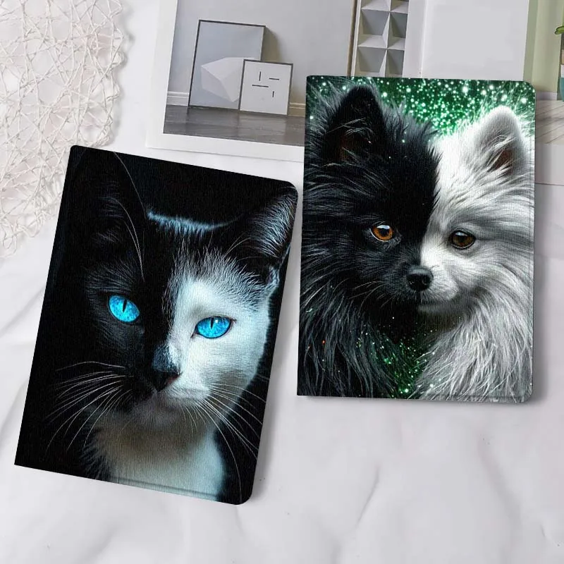 

Blue Eyed Black White Cat For iPad Pro Air Mini 2 3 4 5 6 7 6th 7th 10th 11th 10.2 9.7 10.5 11 Foldable Tablet Case Gift