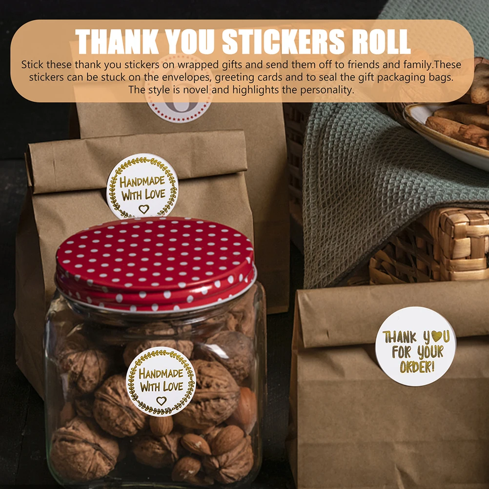 

2 Rolls Gold Stamping Label Handmade Packaging Stickers Baking Printable Self Adhesive for Business Seal Pvc Bakery