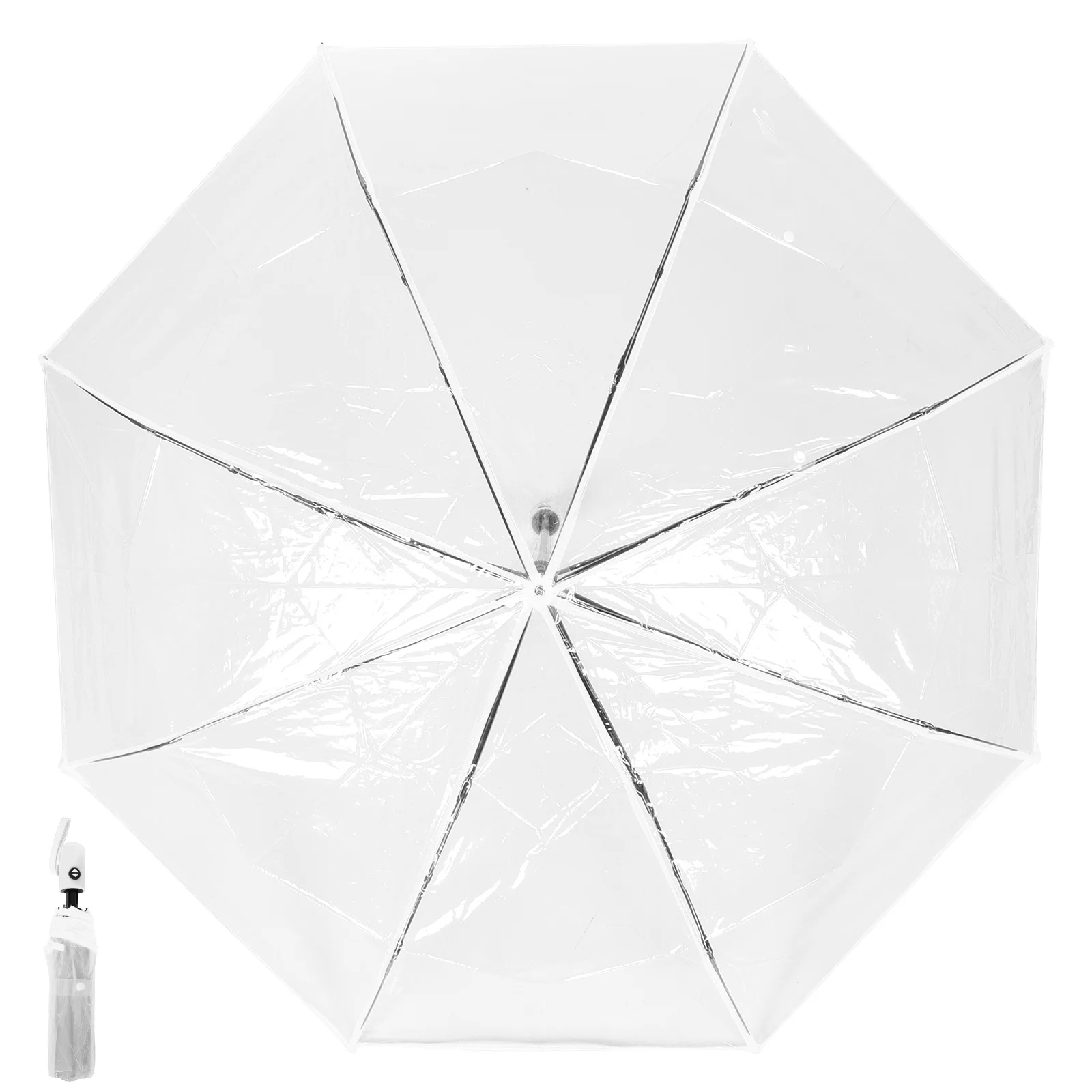 

Transparent Folding Umbrella Compact Three Fold Automatic Open Close Lightweight Clear Travel Umbrella Portable Windproof Rain