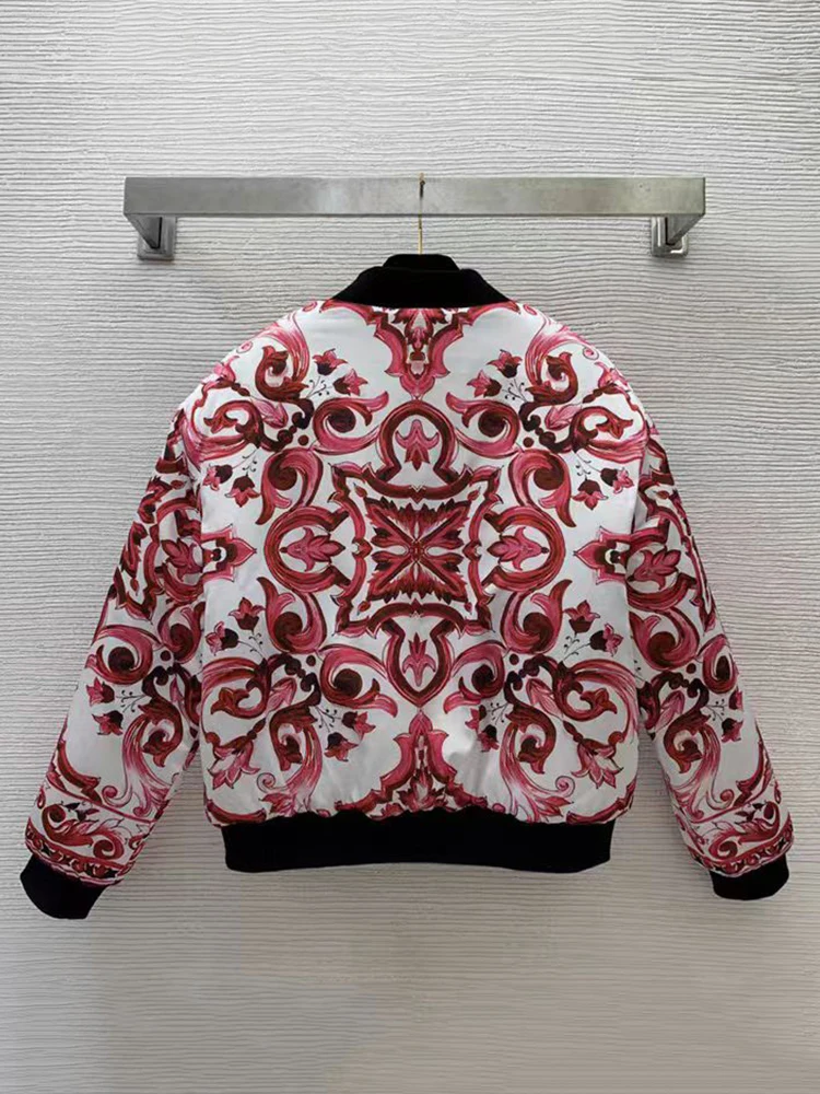 2024 Winter women's new retro geometric print double-sided cotton jacket Fashion all-in-one jacket with cotton baseball jacket