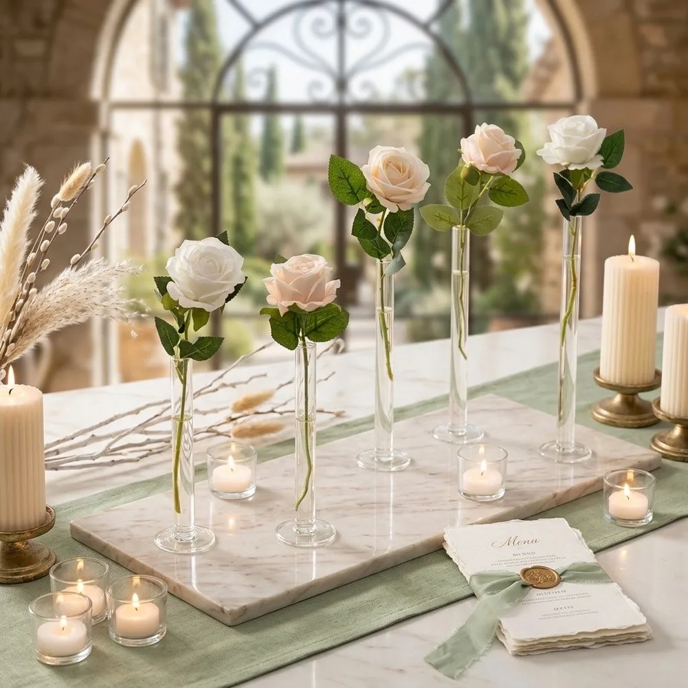 Minimalist for acrylic Vase Set 4Pcs Clear Cylindrical Vases 20cm and 26cm for Modern Interior Wedding Table Decor