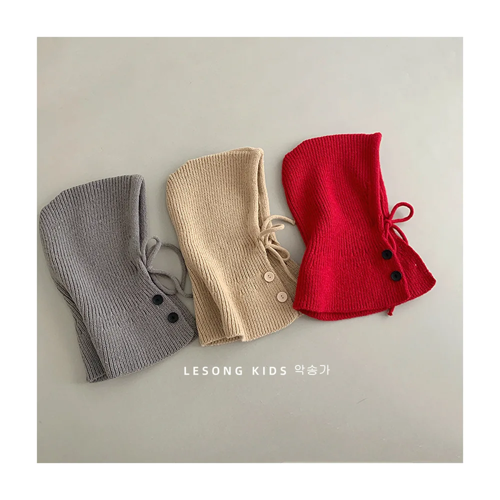 Autumn Knit Kids Hats Scarves One-piece Hats Baby Knitted Wool Hats Ear Protectors Windproof Shawls Caps for Girls Boys