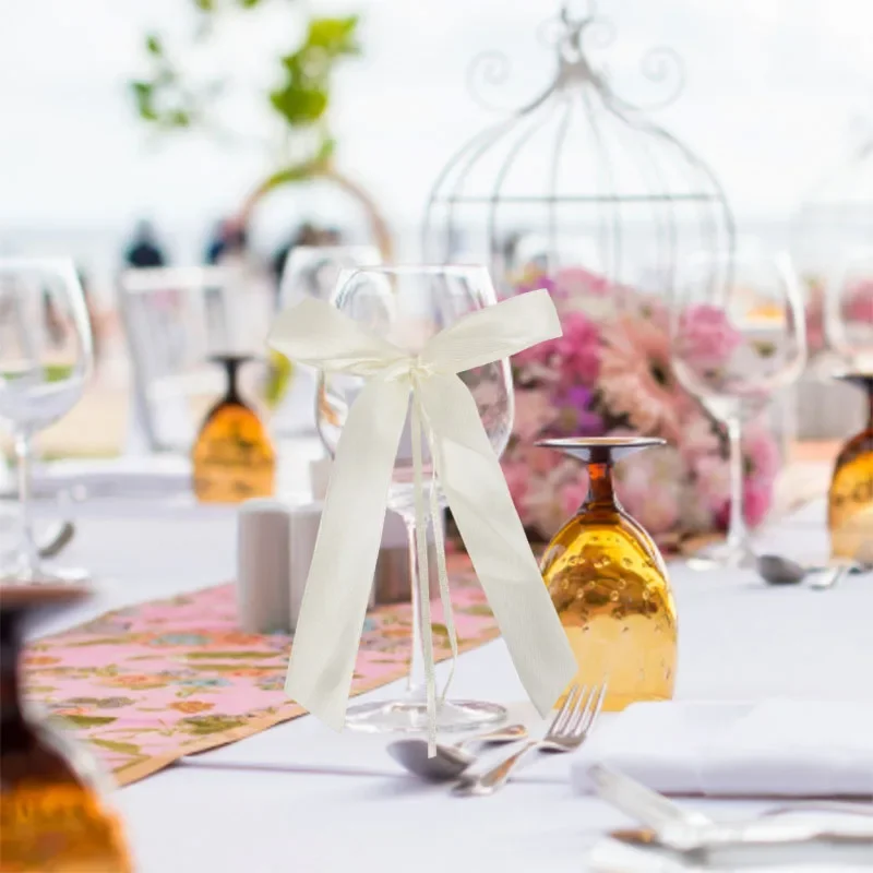 

1pc White Ribbon Bows for Wedding Car Wine Glass Decorations Bridal Shower Birthday Party Chair Bowknots Christmas Gift Wrap