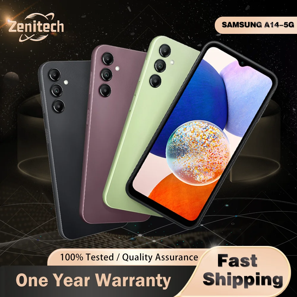 Оригинальный мобильный телефон Samsung Galaxy A14 A146U 5G 6,6 дюйма, 4 ГБ ОЗУ, 64 ГБ ПЗУ, 50 МП + 13 МП, 1080p @ 30 кадров в секунду, видео, восьмиядерный процессор, Android A14