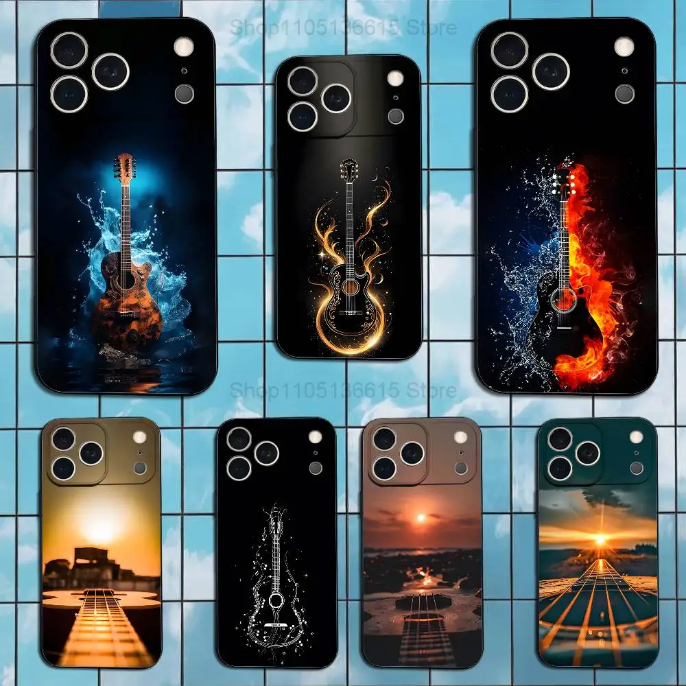

Musical Guitar Art Phone Case For iPhone 17,16,15,14,13,12,11 Plus,Pro Max,XS,X,XR,SE,Mini,8,7,Soft Silicone Black Cover