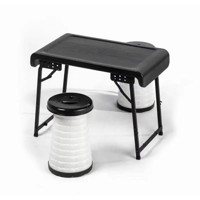 Folding Stool and Table Set Lightweight Aluminum Alloy Outdoor Furniture 2 Stools 1 Table for Camping Fishing