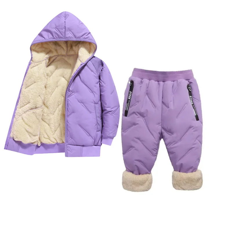 Dubbped Winter 2-piece Set Kids Jacket Boys Girls Coats Lamb Wool Plus Velvet Thick Coats Toddler Children Outwear Cotton Jacket