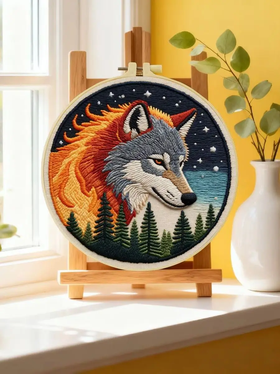 1 Stück 20X20CM/15X15CM 7,87/6,3 Zoll Flammen-Wolf-Stickerei-Starter-Kit DIY-Kit DIY-Stickerei-Set Handarbeiten Nadelkunst – Detail 6