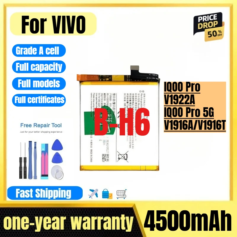 

B-H6 for VIVO IQOO Pro/V1922A/IQOO Pro 5G/V1916A/V1916T Phone Battery High Quality High Capacity Replacement Bateria with Tools