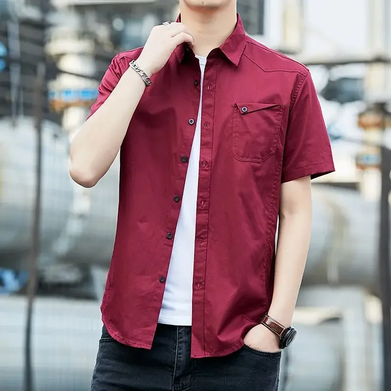 

Мужская рубашка с коротким рукавом, зеленая, однотонная, с карманом, в корейском стиле, приталенная, модная, 20225, шелковая, дешевая, брендовая, новинка, рубашки с рукавами для мужчин