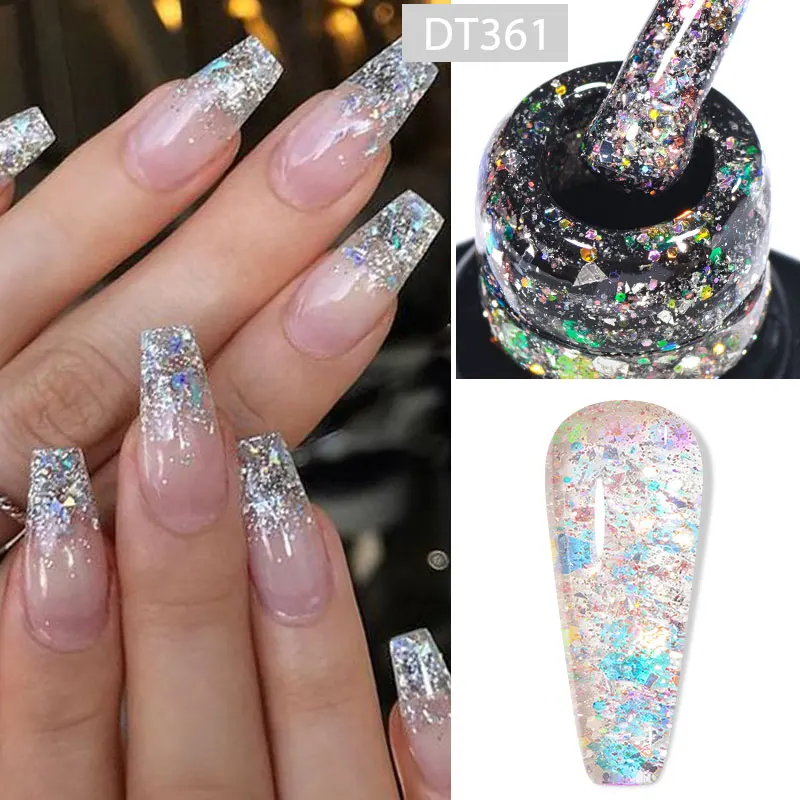 

MEET ACROSS 7ml Glitter Sequins Gel Nail Polish Sparkling White Pink Semi Permanant Soak Off UV LED Gel For Manicure Nail Art