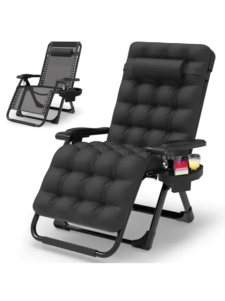 Zero Gravity Chair, Reclining Camping Lounge Chair W/Removable Cushion, Upgraded Lock And Cup Holder, Reclining Patio Chairs