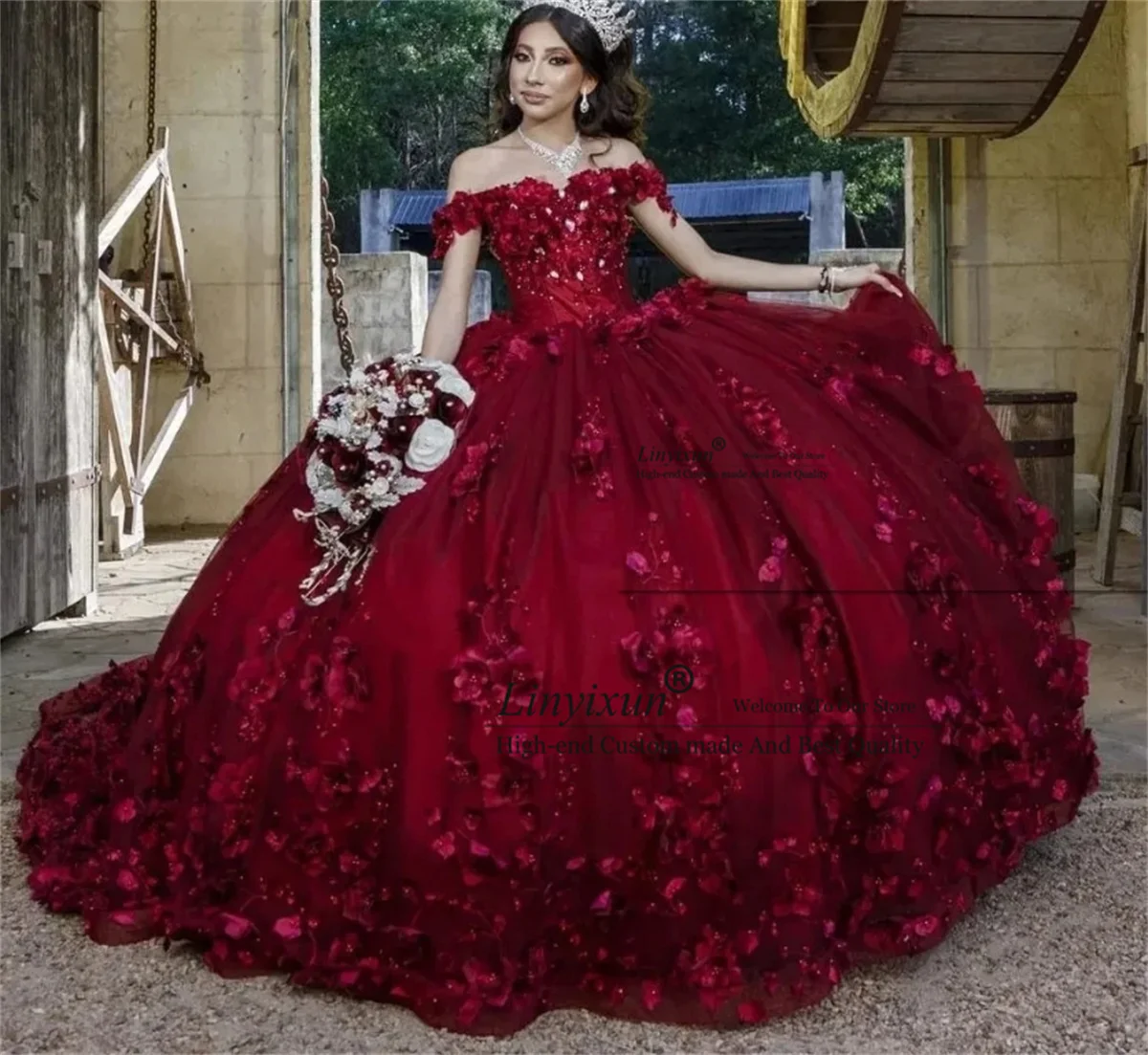 

Платье принцессы Quinceanera, бальное платье с 3D цветочной аппликацией и бусинами, мексиканское индивидуальное милое платье 16, платье на день рождения, Vestidos De 15 Anos