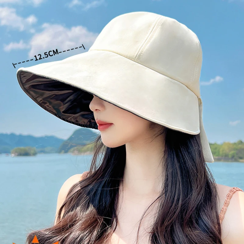 Women Spring Summer Sunhat Cotton Bucket Hat Outdoor Beach Adjustable Sun Visor Hats Solid Color Foldable Panama Fisherman Cap