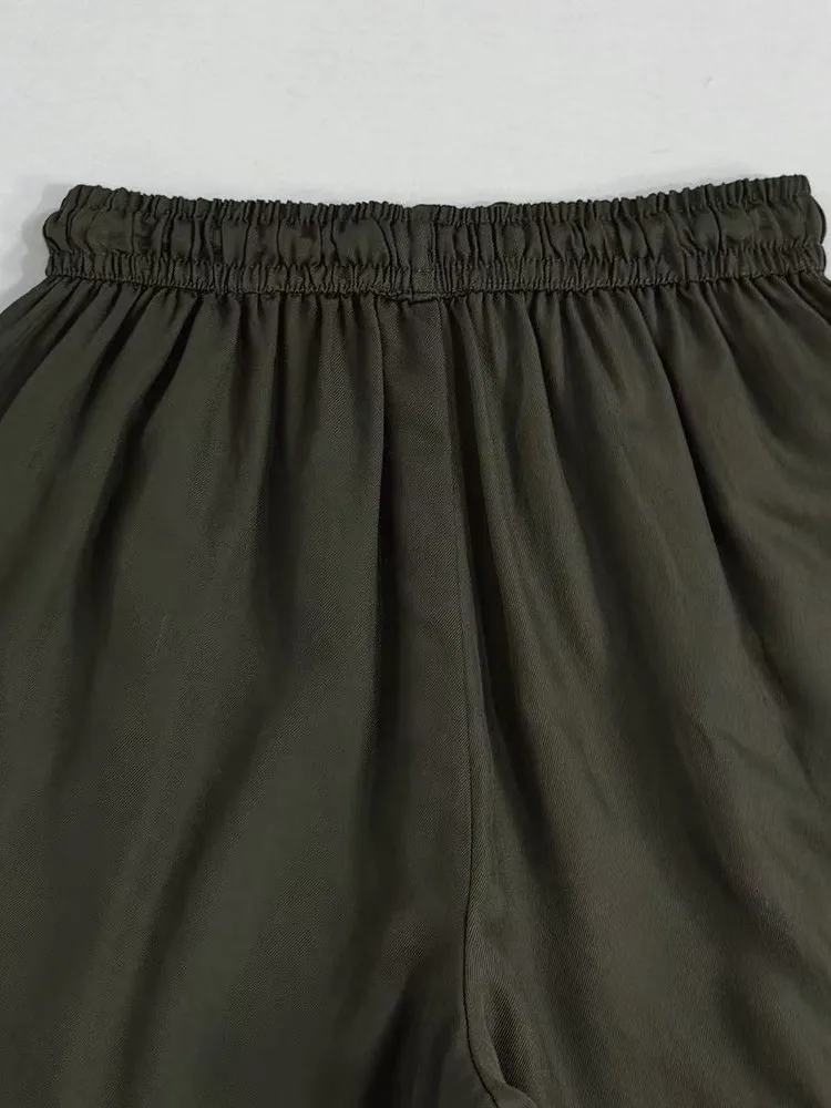 Summer Thin Breathable Silk Cotton High Waist Loose A-Line Wide Leg Pants Casual orts Women High Waist Loose Fit Thin Material