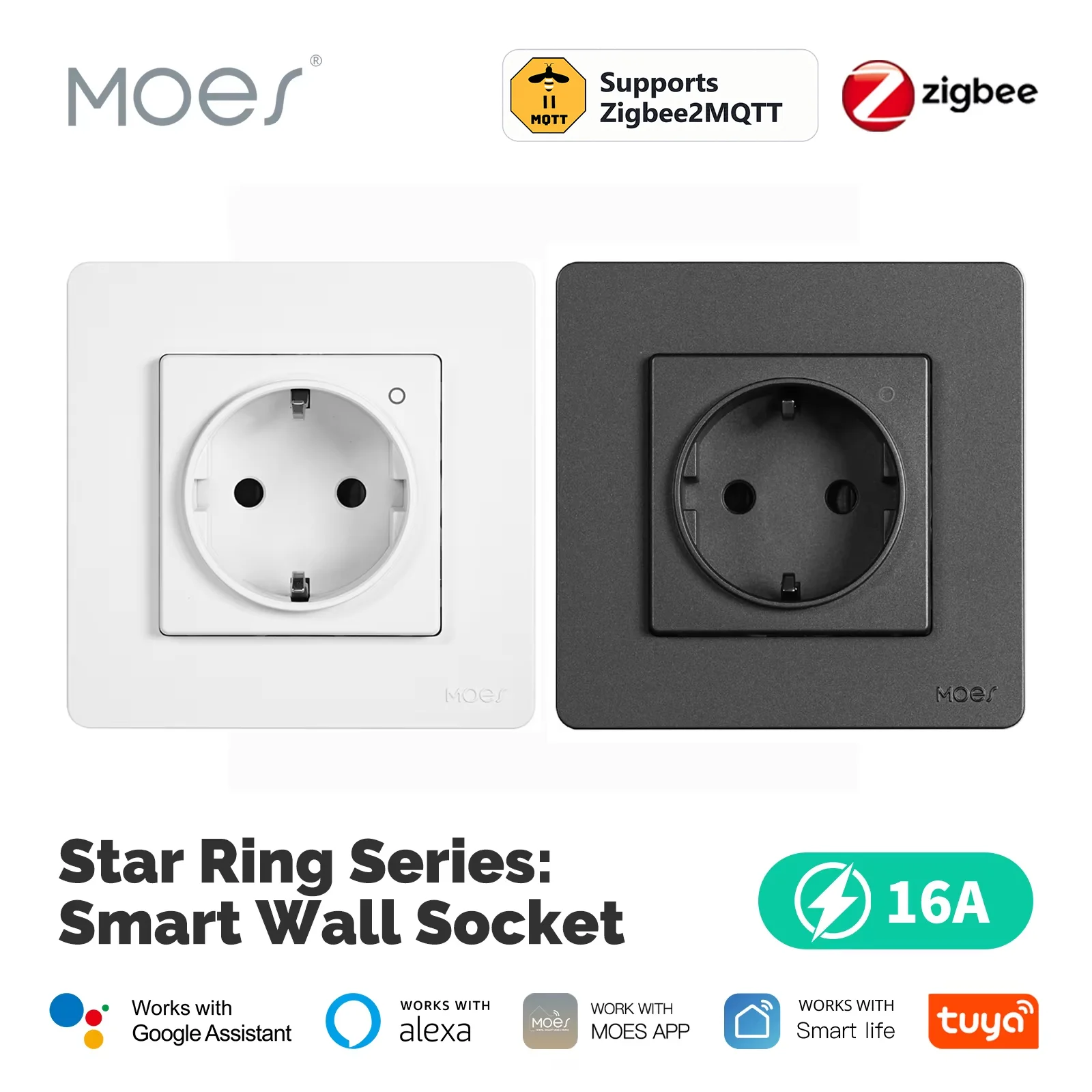 Zigbee Smart Plug Energy Monitor - MOES Tuya ZigBee, prise murale EU,