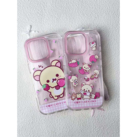 Japan Korea INS Cute Pink Strawberries Easy Bear Phone Case For iPhone16 Promax 15 Plus 14 13 12 11 Anti Fall Advenced Y2k Shell