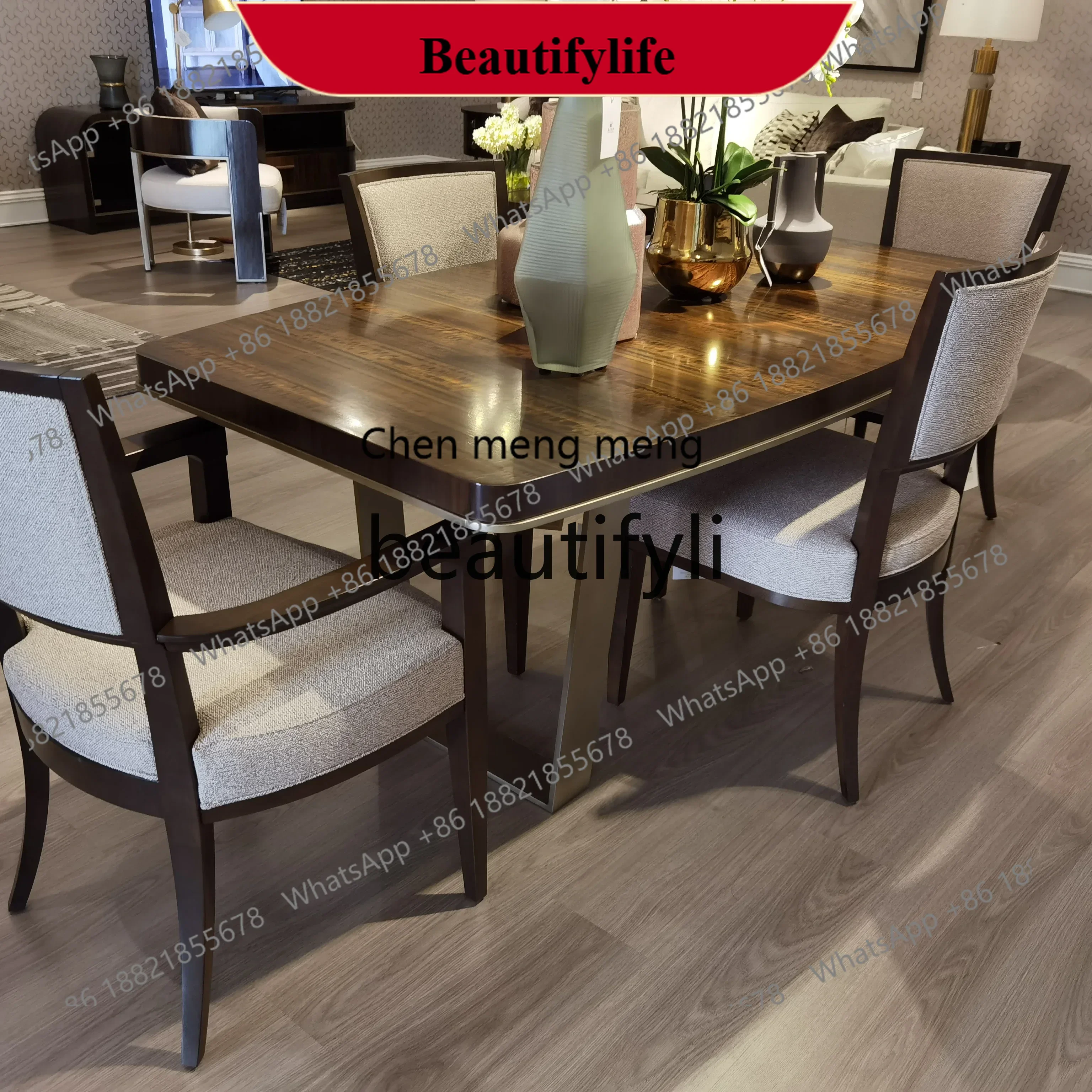 z183  American rectangular stretch dining table high-end American rural solid wood retro parquet dining table customization