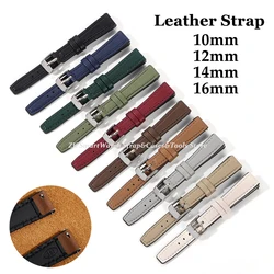 Leather+Silicone Watch Strap 10mm 12mm 14mm 16mm for Lolarose Men Women Universal Soft Wrist Band Ultra Thin Bracelet Pin Clasp