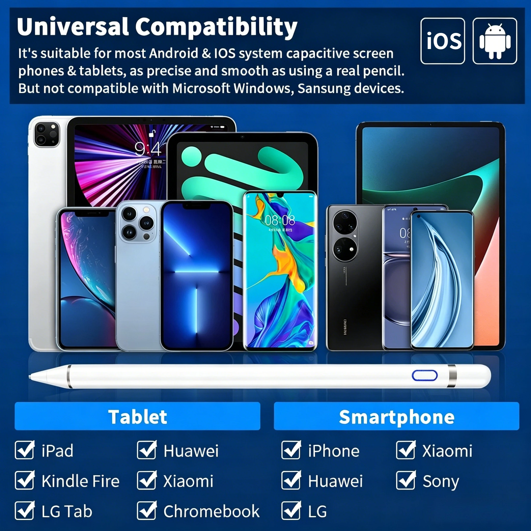 Universal Tablet Active Stylus Pen For Xiaomi Huawei Samsung Tablet Mobile Phone Pen For Android Apple iPad Touch Screen Pencil
