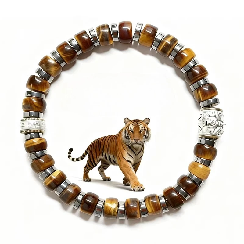 Yellow Tiger's Eye Stone Straight Cut Return Round Bracelet Lucky Men's and Women's