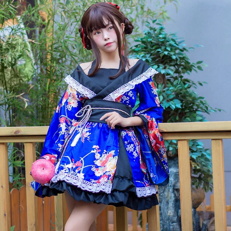 

Anime Kimono Girl Retro Dress Halloween Cosplay Maid Lolita Oriental Costume Yukata Cherry Blossom Adult Carnival Party Costume