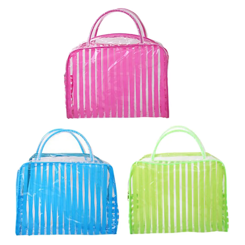 

3pcs Clear Pvc Toiletry Bag Waterproof Organizer Travel Makeup Case Beach Camping Essentials Zipper Bag For Daily Use