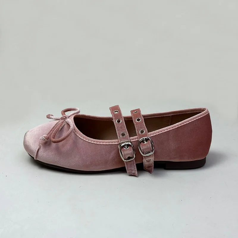 2025 New Footwear Silk Fashion Buckle Strap Women Ballet Flats Dance Shoes Female Butterfly-Knot Shallow Ladies Flats With Shoes