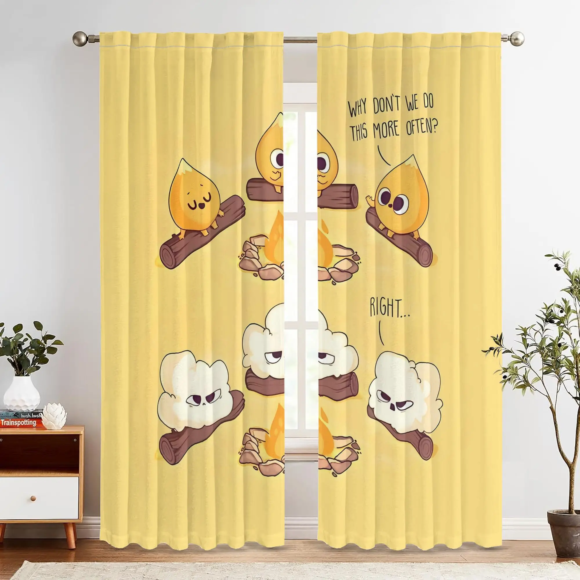 2PCS Digital Print Curtains, Flame Popcorn, Funky Retro