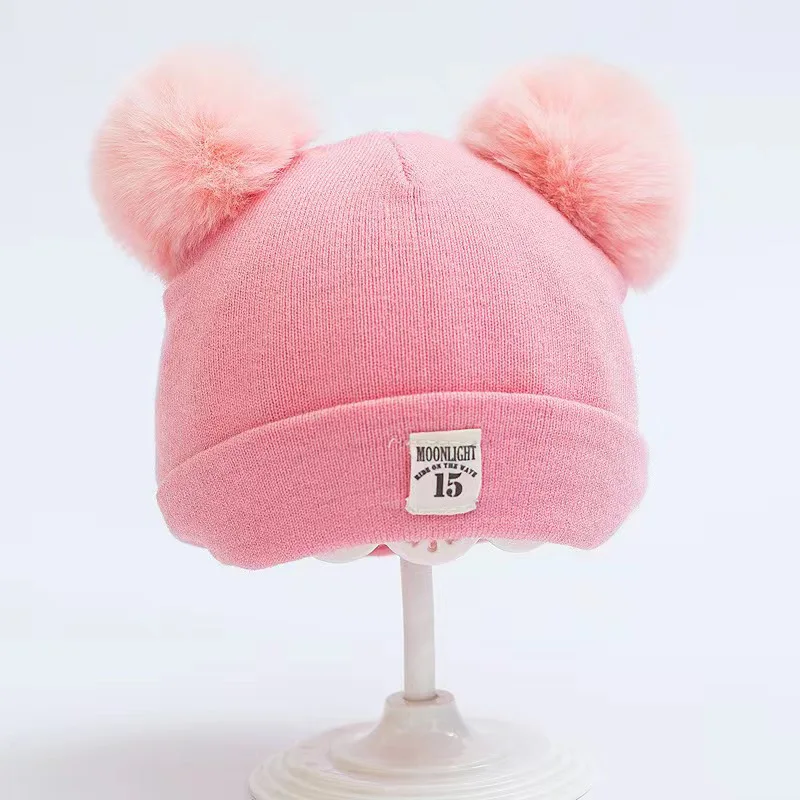 1pcs Winter Children Warm Baby Knitted Hats With Pom Pom Kids Knit Beanie Hats Solid Color Children\'s Hat For Boys Girls