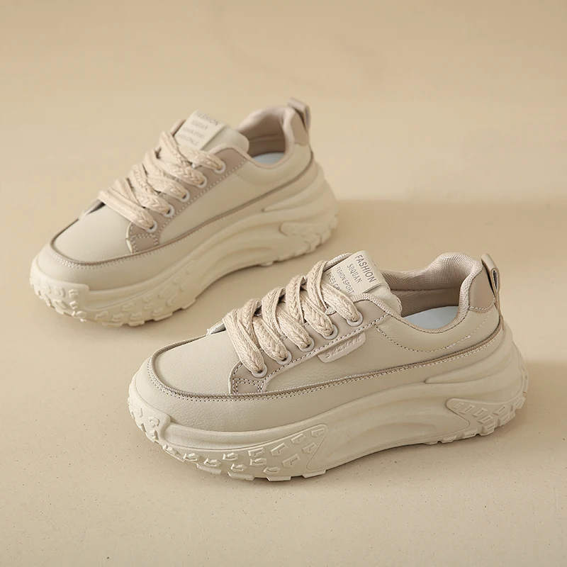 

Breathable PU Platform Sneakers for Women 6cm Thick Sole Comfortable Walking Shoes Non Slip Fashion Athletic Footwear