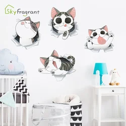 Cat Animals Wall Stickers 3D Anime For Kids Room Child Bedroom Wall Decoration Toilet Lid Self Adhesive Decor Sticker Wallpapers