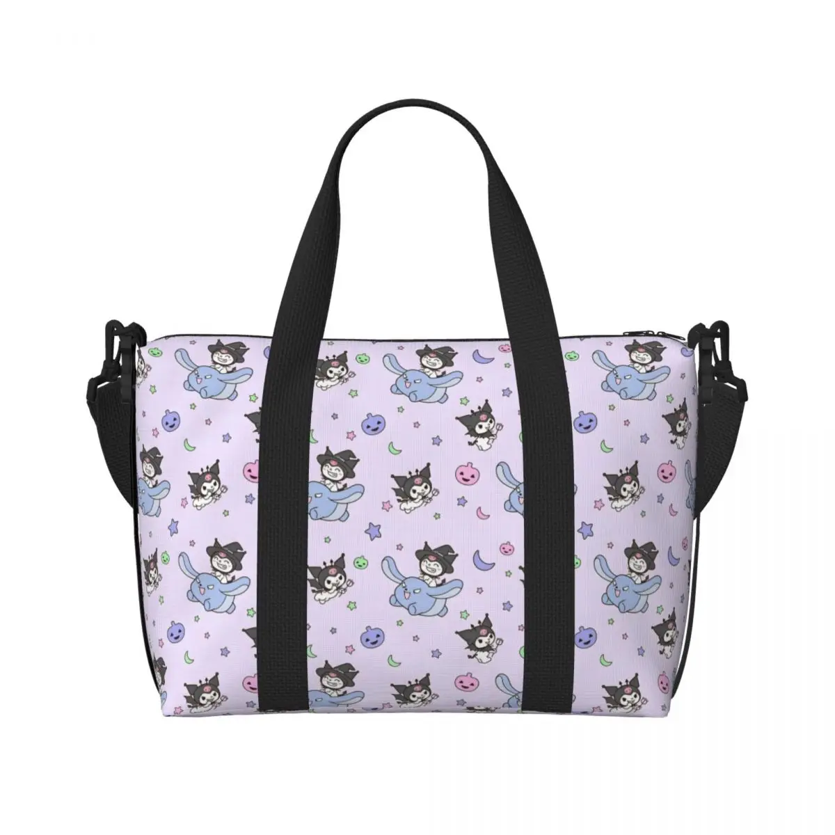 

Custom Kuromi Cartoon Movie Beach Tote Bag for Women Kawaii Design Cartoon Movie Big Compartment Gym Beach Travel Bags