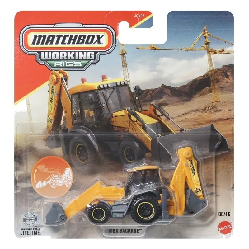 26J Mattel Matchbox Car Working Rigs 1/64, Vehículos de Retroexcavadora de Metal Fundido a Presión, Modelos de Juguete Coleccionables, Regalo de Cumpleaños