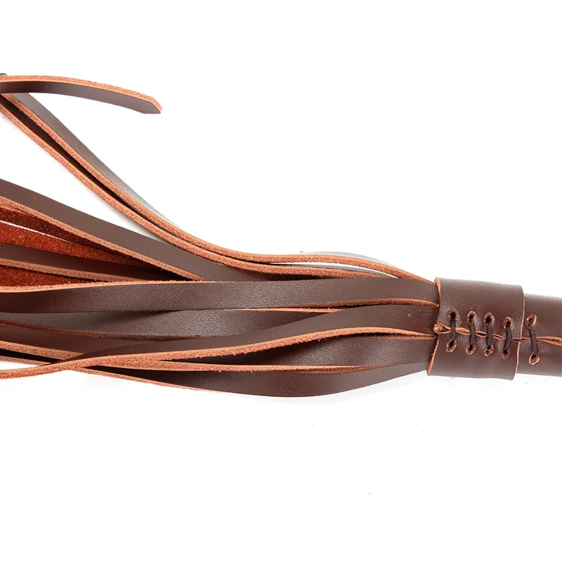 Riding Crops & Spurs  Brown Genuine Leather Horse Whip, 49CM Short Bull Whip Cowhide Horse Riding Whip Handle with Wrist Strap view 4